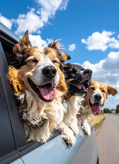 Dogs Happier Than This Funny Dogs Card Funny Send someone a personalized greeting card in time for their birthday! | dogs out car window happier than this  Hope you're happier than this on your birthday!